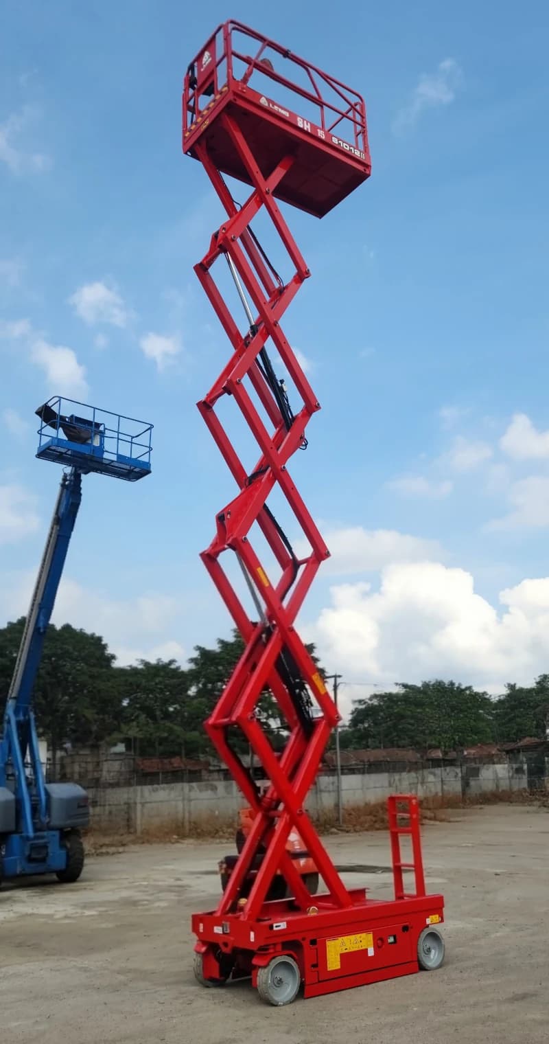 Articulating boom lift positioning technicians at height